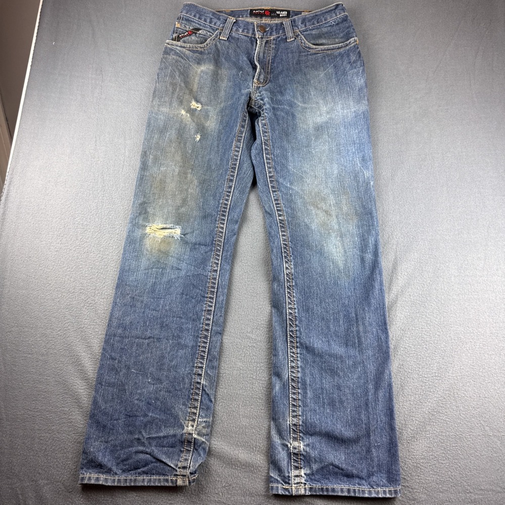 Ariat M4 FR Jeans Men's 32x36 (Fits 32x34) Blue Relaxed Boot Distressed Workwear